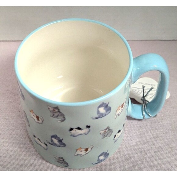 10 Strawberry Street Bella Catface Blue Coffee Mug Cat Print 16-oz Gift Tag NEW - Picture 4 of 7